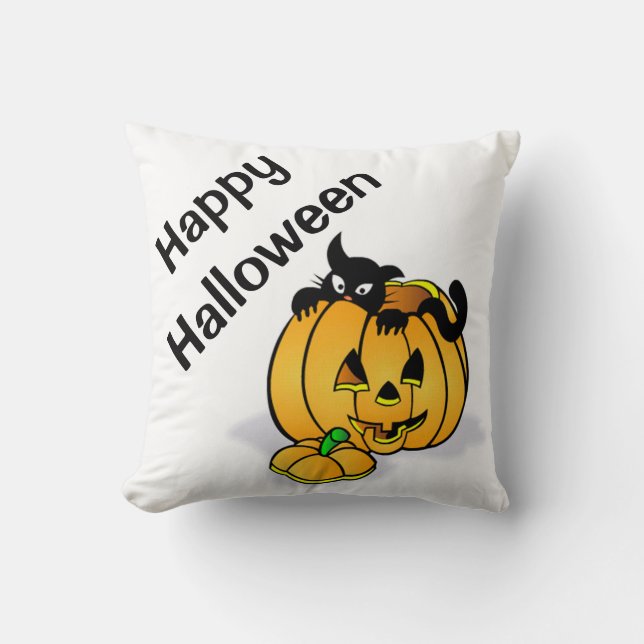 Halloween Polyester Throw Pillow/Black Cat Pillow (Front)