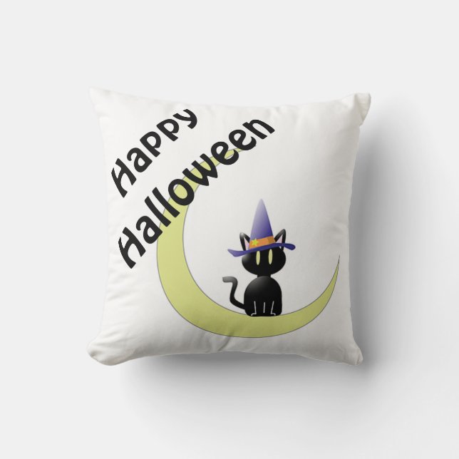Halloween Polyester Throw Pillow/Black Cat Pillow (Front)