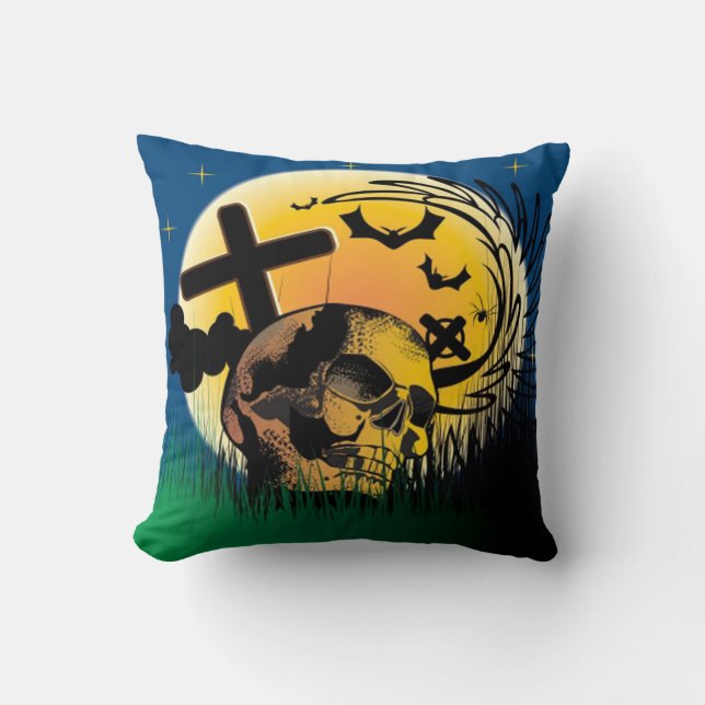 Halloween Polyester Throw Pillow/Spooky Scene Pillow (Front)