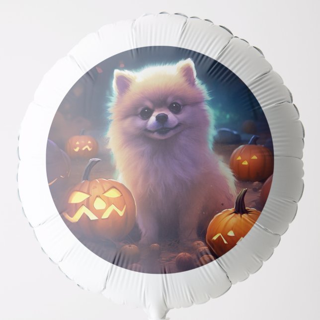 Halloween Pomeranian With Pumpkins Scary  Balloon (Front)