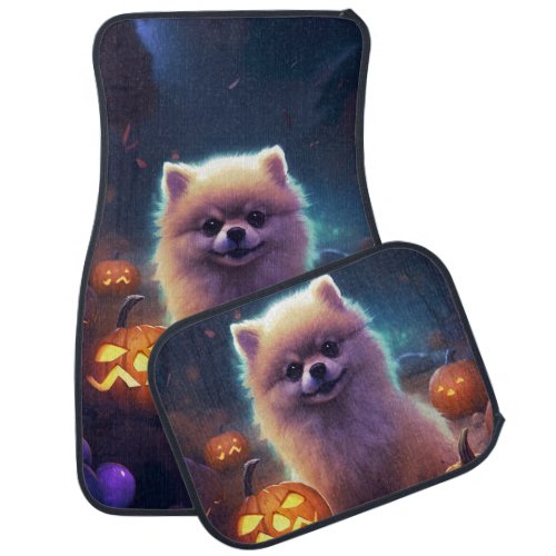 Halloween Pomeranian With Pumpkins Scary  Car Floor Mat