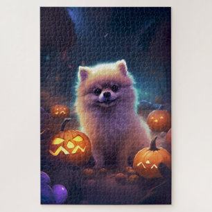 Halloween Pomeranian With Pumpkins Scary Jigsaw Puzzle