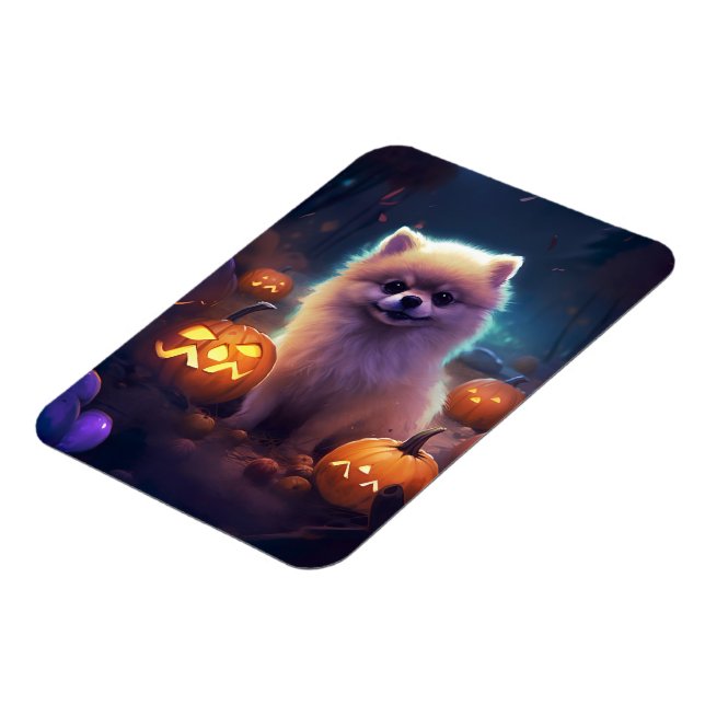 Halloween Pomeranian With Pumpkins Scary  Magnet (Left Side)