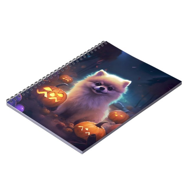 Halloween Pomeranian With Pumpkins Scary  Notebook (Left Side)