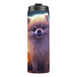Halloween Pomeranian With Pumpkins Scary Thermal Tumbler