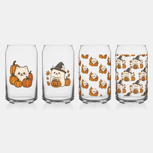 Halloween Pomeranians - Set of 4 Glass (Front)
