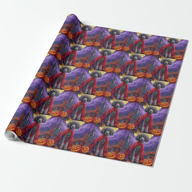 Halloween Poodle Vampire Pumpkins Scary Wrapping Paper (Unrolled)