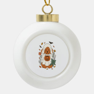 Halloween Poodle with Fall Flowers Ceramic Ball Christmas Ornament