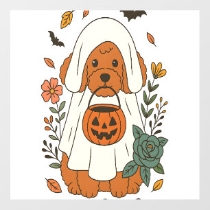 Halloween Poodle with Fall Flowers Wall Decal