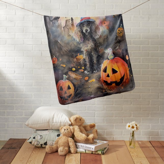  Halloween Poodle With Pumpkins Scary Baby Blanket (In Situ)