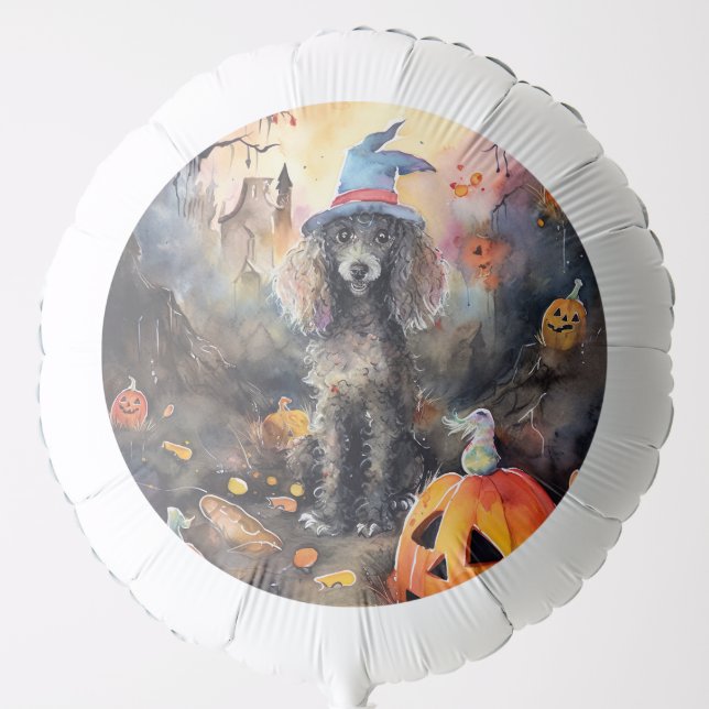  Halloween Poodle With Pumpkins Scary Balloon (Front)