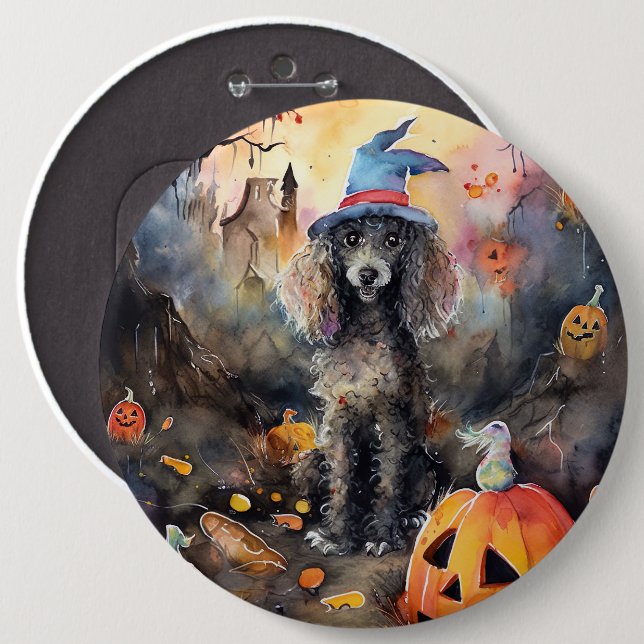 Halloween Poodle With Pumpkins Scary Button (Front & Back)