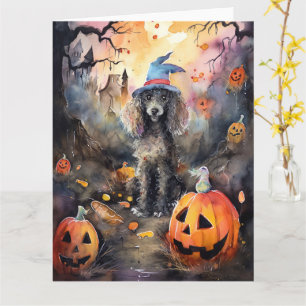 Halloween Poodle With Pumpkins Scary Card