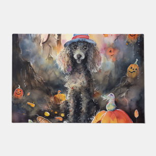 Halloween Poodle With Pumpkins Scary Doormat