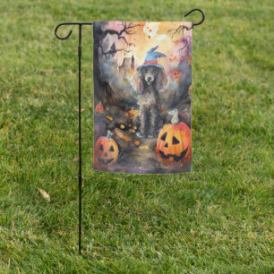 Halloween Poodle With Pumpkins Scary Garden Flag