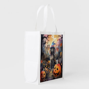 Halloween Poodle With Pumpkins Scary Grocery Bag