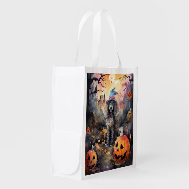  Halloween Poodle With Pumpkins Scary Grocery Bag (Front Side)