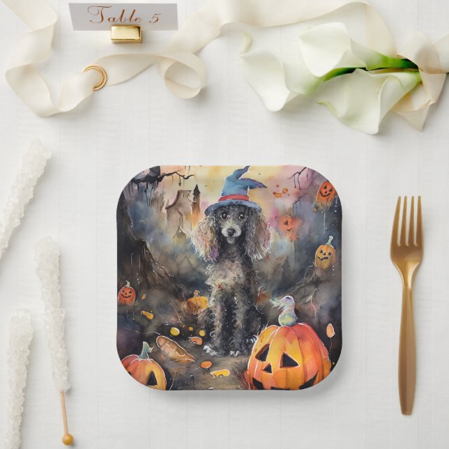  Halloween Poodle With Pumpkins Scary Paper Plates (Wedding)