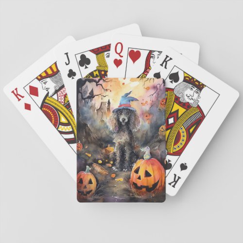  Halloween Poodle With Pumpkins Scary Poker Cards