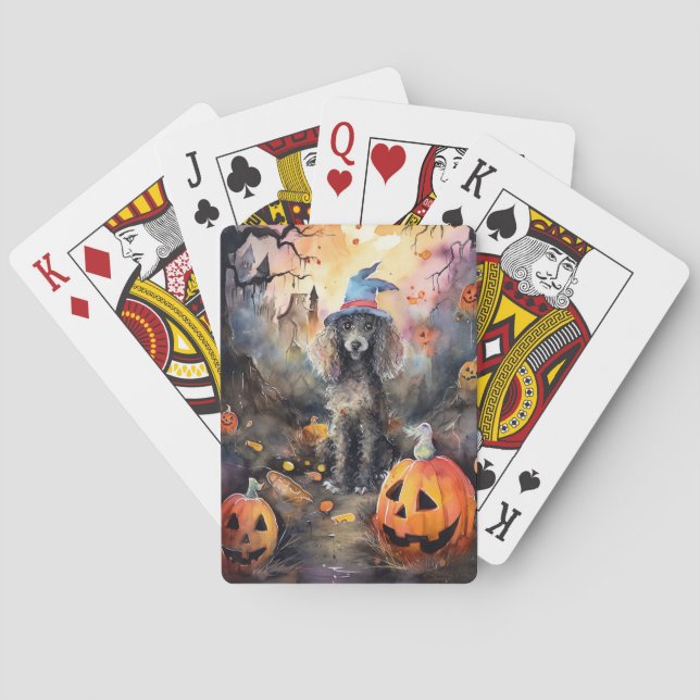  Halloween Poodle With Pumpkins Scary Poker Cards (Back)