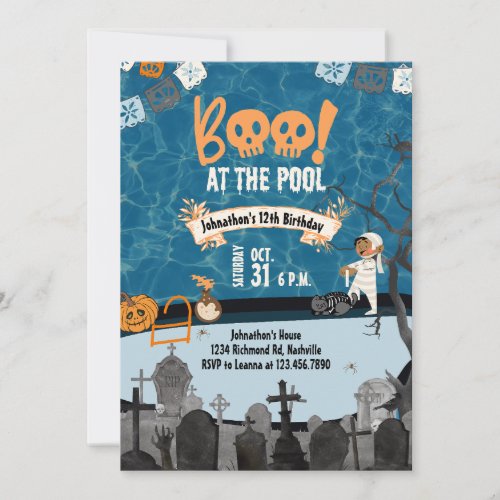 Halloween Pool Party Kids Swim Halloween Birthday Invitation