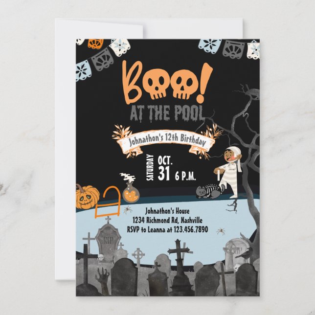 Halloween Pool Party Kids Swim Halloween Birthday Invitation (Front)