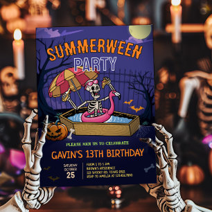 Halloween Pool Summerween Birthday Invitation