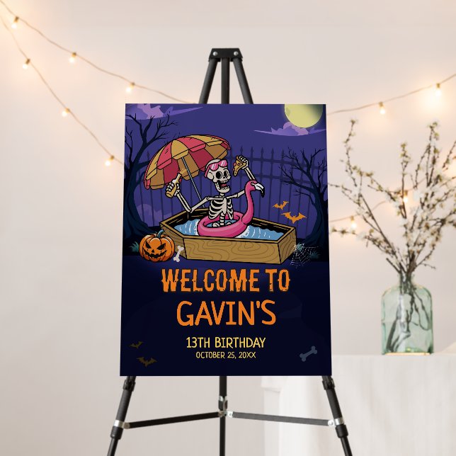 Halloween Pool Summerween Birthday Welcome Sign (In Situ (Stand))