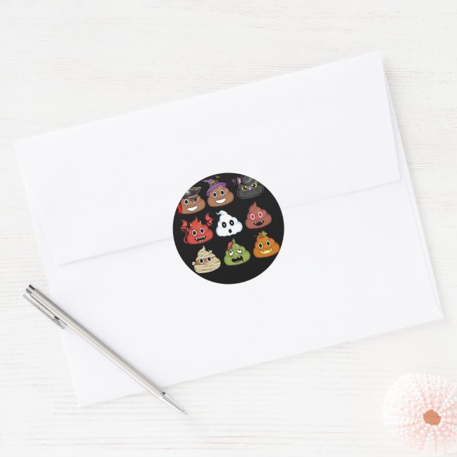 Halloween Poop Emojis Face  Pumpkin Pirate Mommy Classic Round Sticker (Envelope)