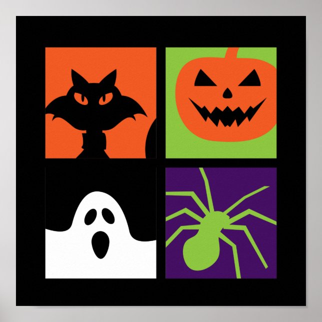 Halloween Pop Art Pumpkin Black Cat Spider Ghost Poster (Front)