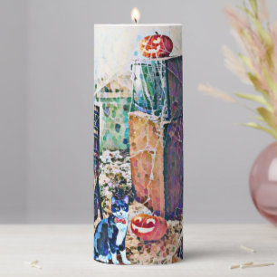 Halloween Porch Kitties Pillar Candle