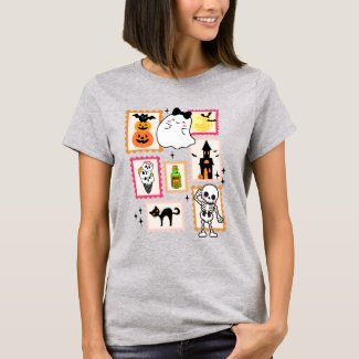 Halloween Postage Stamp Art Cute Ghost Spooky