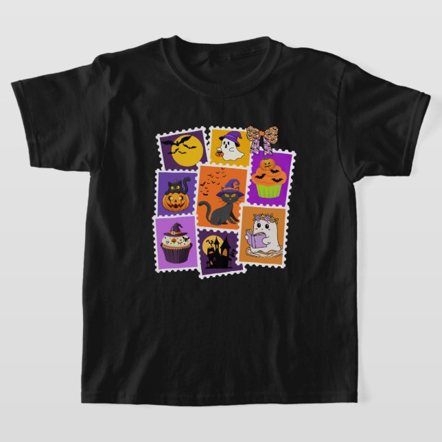  Halloween postage Stamp Cats,boo,Ghosts  T-Shirt (Laydown)