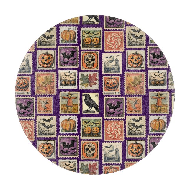 Halloween Postage Stamp Pattern Cutting Board (Front)
