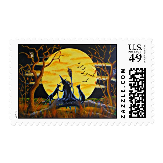 Halloween Postage Stamps,witch,black,cat,bats