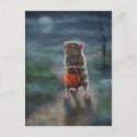Halloween Postcard Rat Pumpkin night moon fog