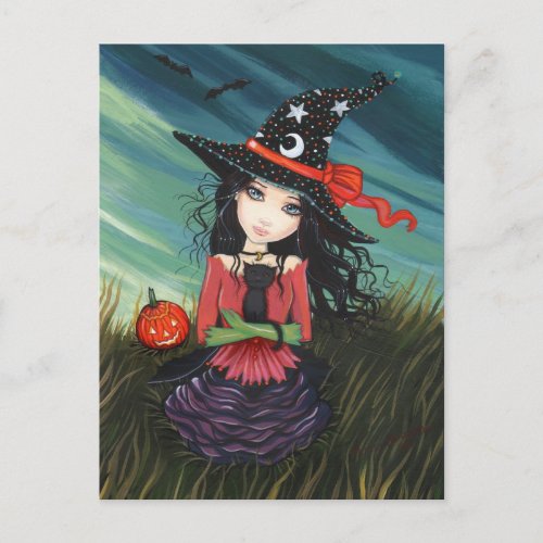 Halloween Postcard Witch Black Cat