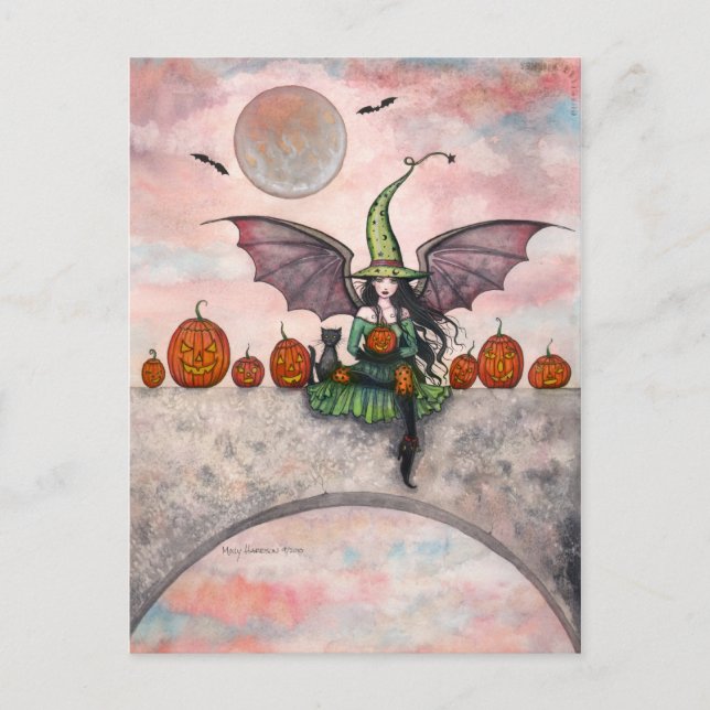 Halloween Postcard Witch Cat Pumpkins (Front)
