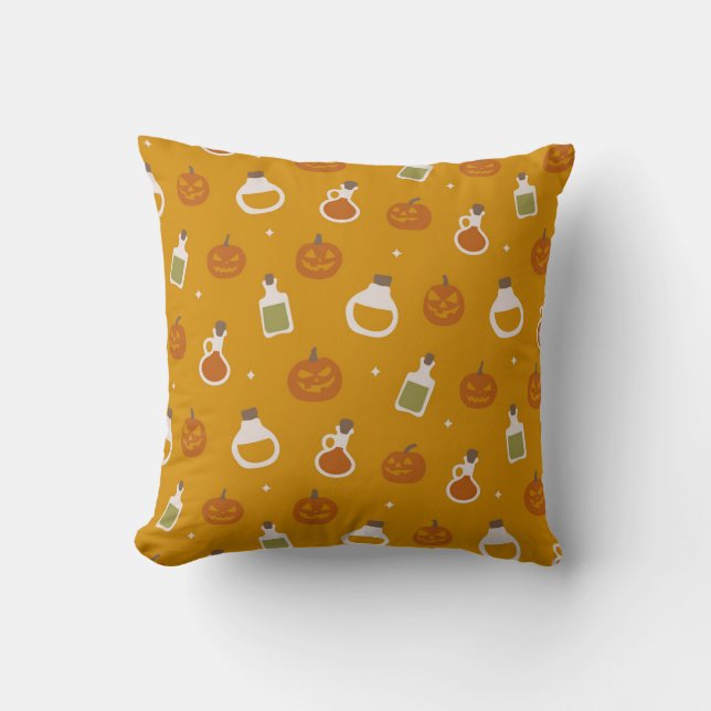 Halloween Potions and Pumpkins Pattern Throw Pillow (Front)