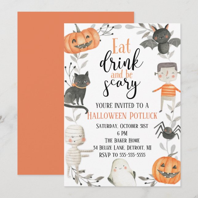 Halloween Potluck Party Invitation (Front/Back)