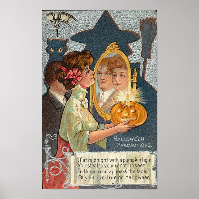 Halloween Precautions Vintage Card Poster (Front)