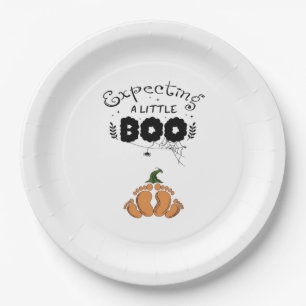 Halloween Pregnancy Mom To Be Expecting Little Boo Paper Plates