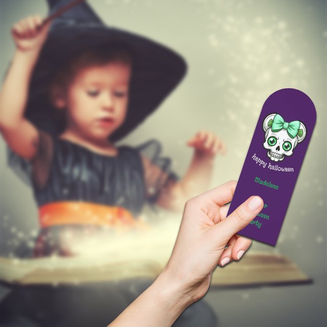 Halloween Pretty Skull Green Bow Personalize Bookmarks (Creator Uploaded)