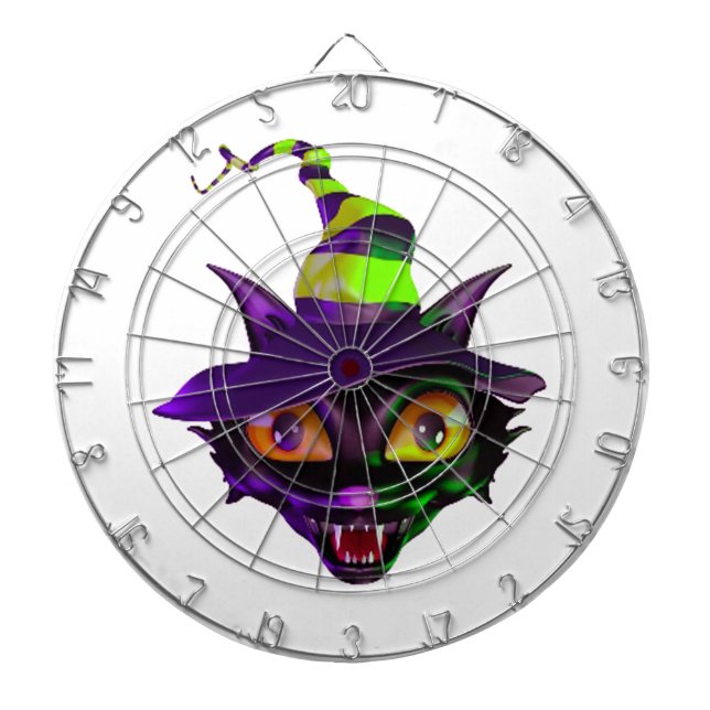 Halloween ProfiledInk Dart Board/Spooky Cat Dartboard With Darts (Front)