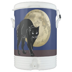 Halloween Prowling Black Cat On A Full Moon Night Beverage Cooler