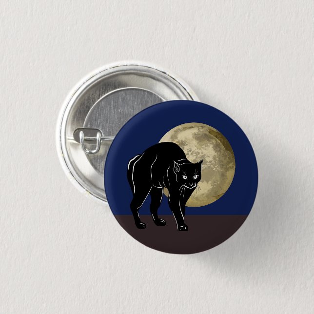 Halloween Prowling Black Cat On A Full Moon Night Button (Front & Back)