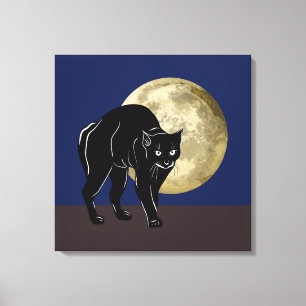 Halloween Prowling Black Cat On A Full Moon Night Canvas Print