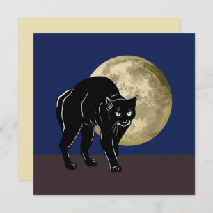 Halloween Prowling Black Cat On A Full Moon Night Card