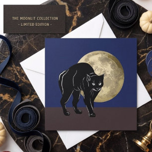 Halloween Prowling Black Cat On A Full Moon Night Card