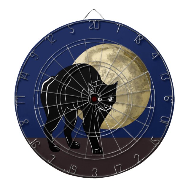 Halloween Prowling Black Cat On A Full Moon Night Dart Board (Front)